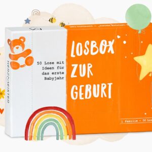 Losbox for Birth – The Birth Gift for Mum, Dad & Baby, 50 Lots with Wonderful Ideas for the First Year, Gift for Birth for Girls and Boys and Gift Idea for Expecting Parents