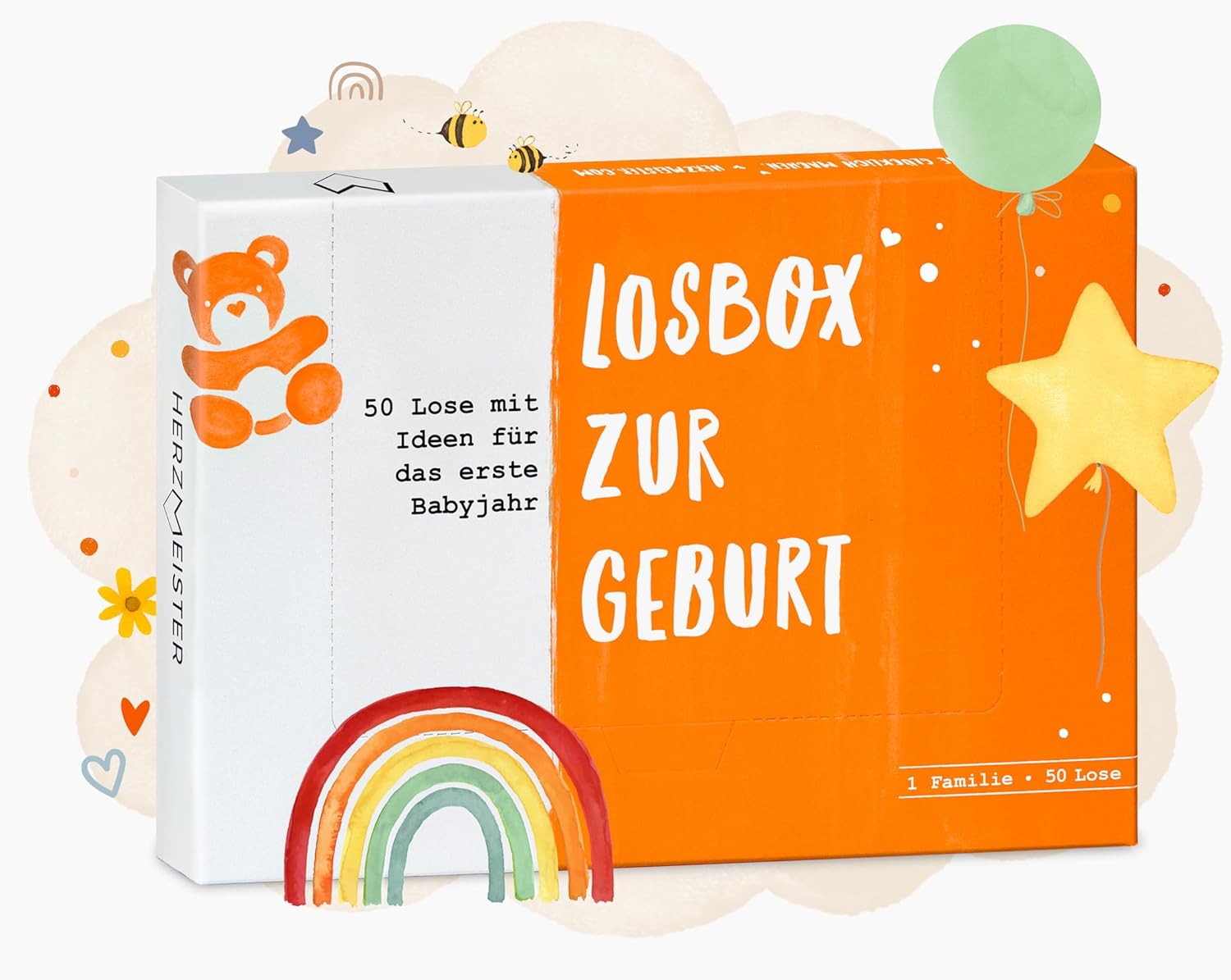 Losbox for Birth – The Birth Gift for Mum, Dad & Baby, 50 Lots with Wonderful Ideas for the First Year, Gift for Birth for Girls and Boys and Gift Idea for Expecting Parents