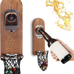 Beer Opener Wall with Bottle Cap Collector, Magnetic Bottle Opener Wall, Wall Bottle Opener with Collection Container, Beer Gifts for Men, Dad, Husband, Bar Accessories for Home, Outdoor (Style 3)