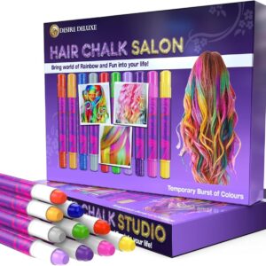 Desire Deluxe Hair Chalk Gifts for Girls, for Hair Dyeing Toy for Christmas, 10 Washable Hair Dye Pens for Fancy Dress, for Children Aged 3 4 5 6 7 8 9 11 Years