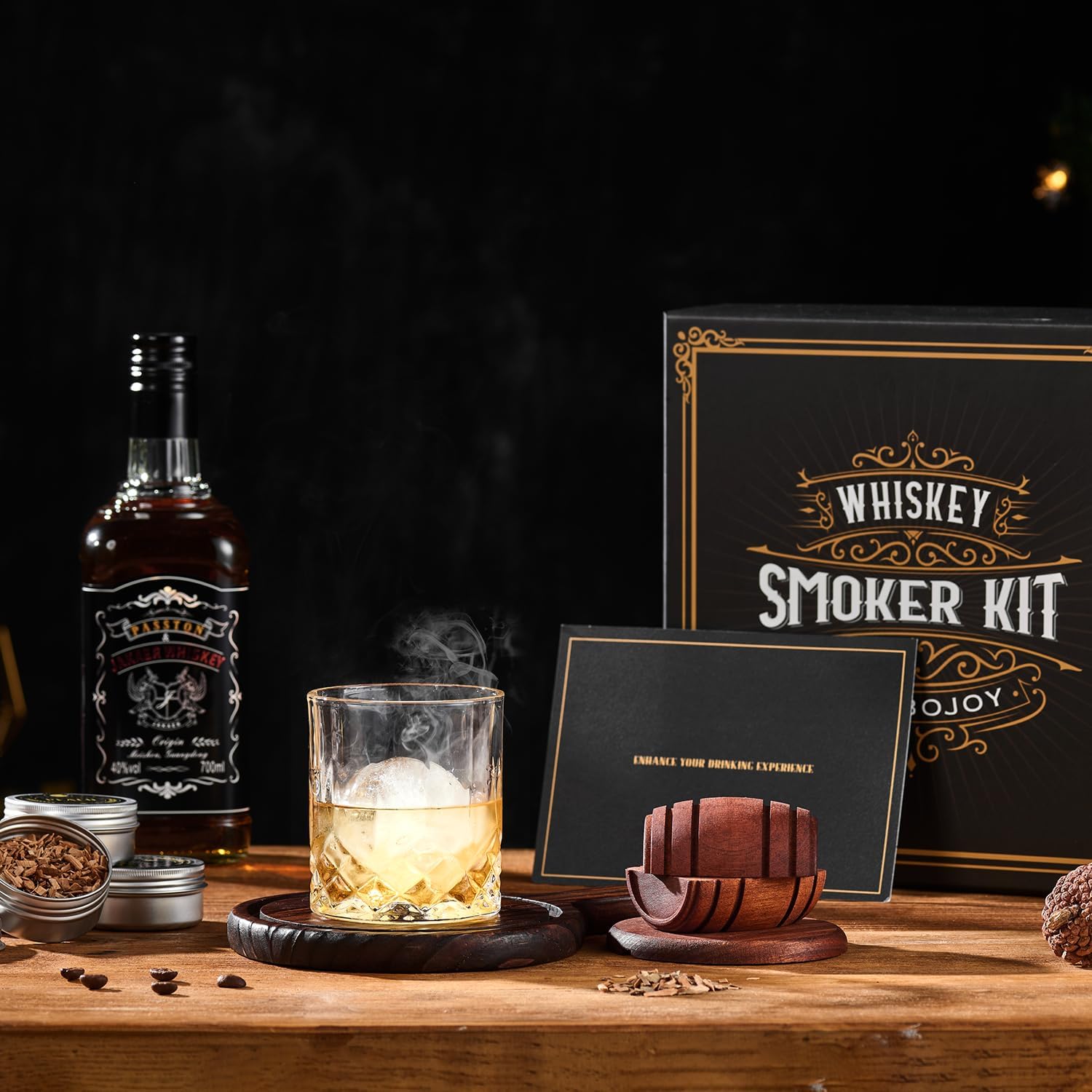 ComboJoy Whiskey Smoker Kit with Torch,6 Flavors Wood Chips, 2 Glasses, 2 Ice Ball Molds,Cocktail Smoker Infuser Kit, Old Fashioned Drink Smoker Kit, Husband , Boyfriend (Without Butan) – Bild 3