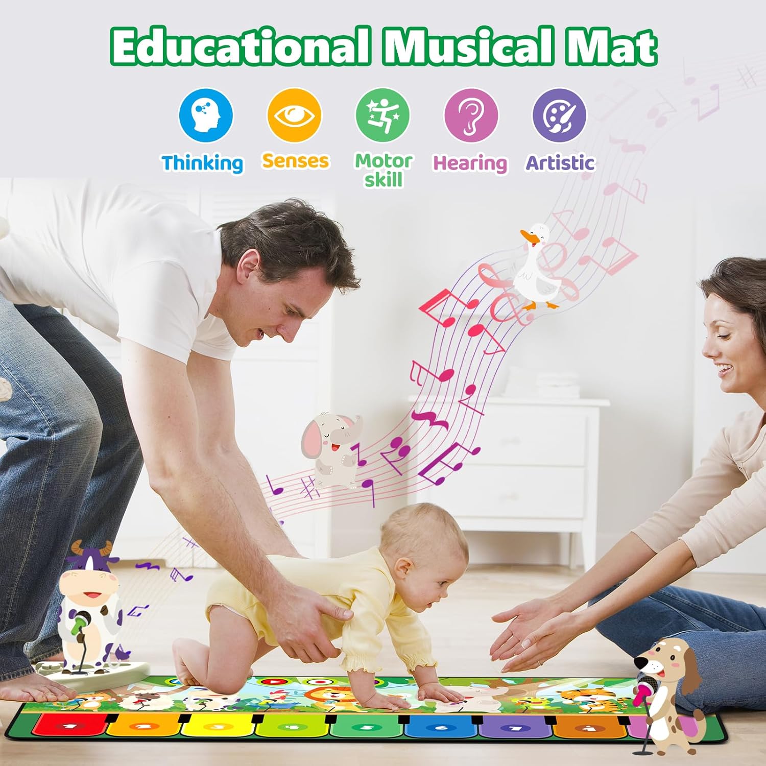 Rodzon 63301 Baby Toy from 1 Year, Music Mat Children 19 Songs 10 Animals, Children's Toy from 1 2 3 Years Piano Mat Gift Girls Boys Christmas Birthday – Bild 4