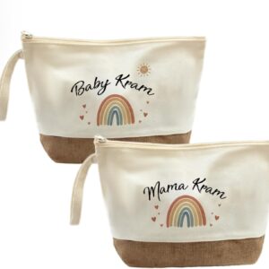 Set of 2 Mama Kram & Baby Kram Bags – Gift for Expecting Mothers/Pregnancy & Birth – Cosmetic Bag Cotton – Mum Gift for Baby Shower – Practical Storage Bag