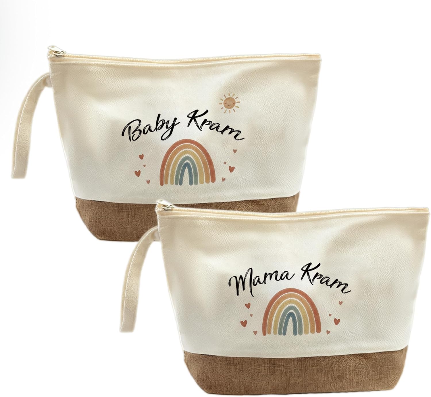 Set of 2 Mama Kram & Baby Kram Bags - Gift for Expecting Mothers/Pregnancy & Birth - Cosmetic Bag Cotton - Mum Gift for Baby Shower - Practical Storage Bag