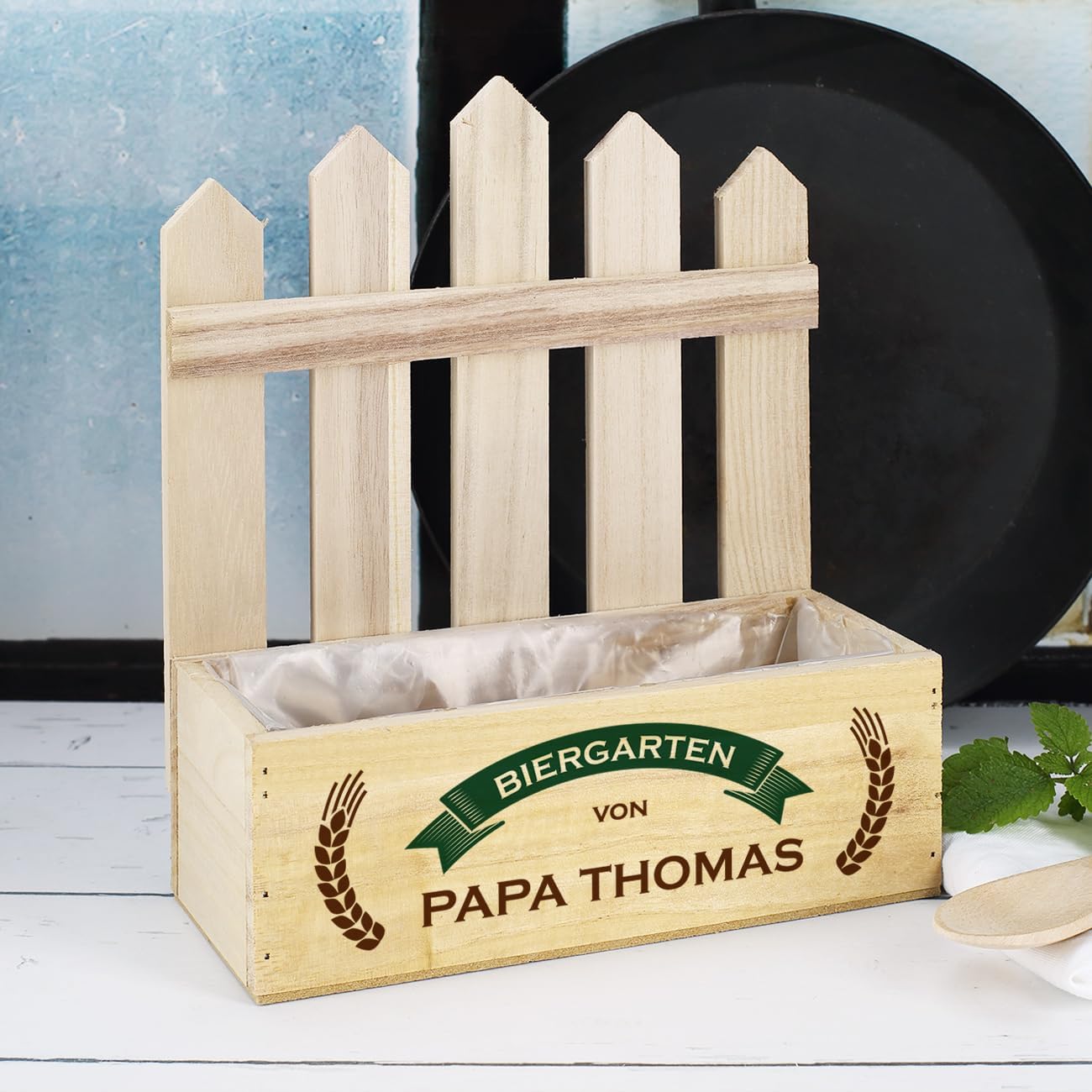 Herz & Heim Birthday Gift for Men - Wooden Box without Lid with Personalisation, Beer Garden Gift or Herb Garden Gift, 23 x 27 x 10.5 cm – Bild 7