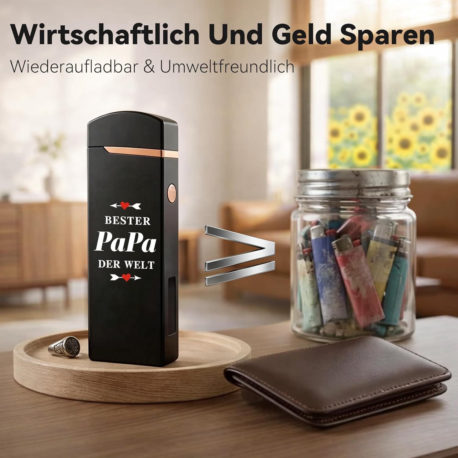 Coquimbo Father's Day Gift for Dad, Grandpa Lighter, Electric Lighter, Father's Day, Electric Arc Lighter, Windproof Lighter, USB Rechargeable with Battery Indicator, Dad Gift for Father's Day – Bild 8