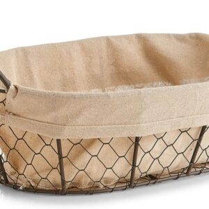 ‚“Country Style – 30 x 21 x 11 cm Wire and Linen Bread Basket with Handles