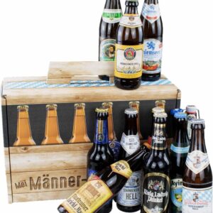 mei LebensGfui Bavariashop Beer Gift Men’s Handbag • 12 Different Bavarian Beer Types in Beer Box as a Tasting Set • Beer Tasting Set for Men, brown