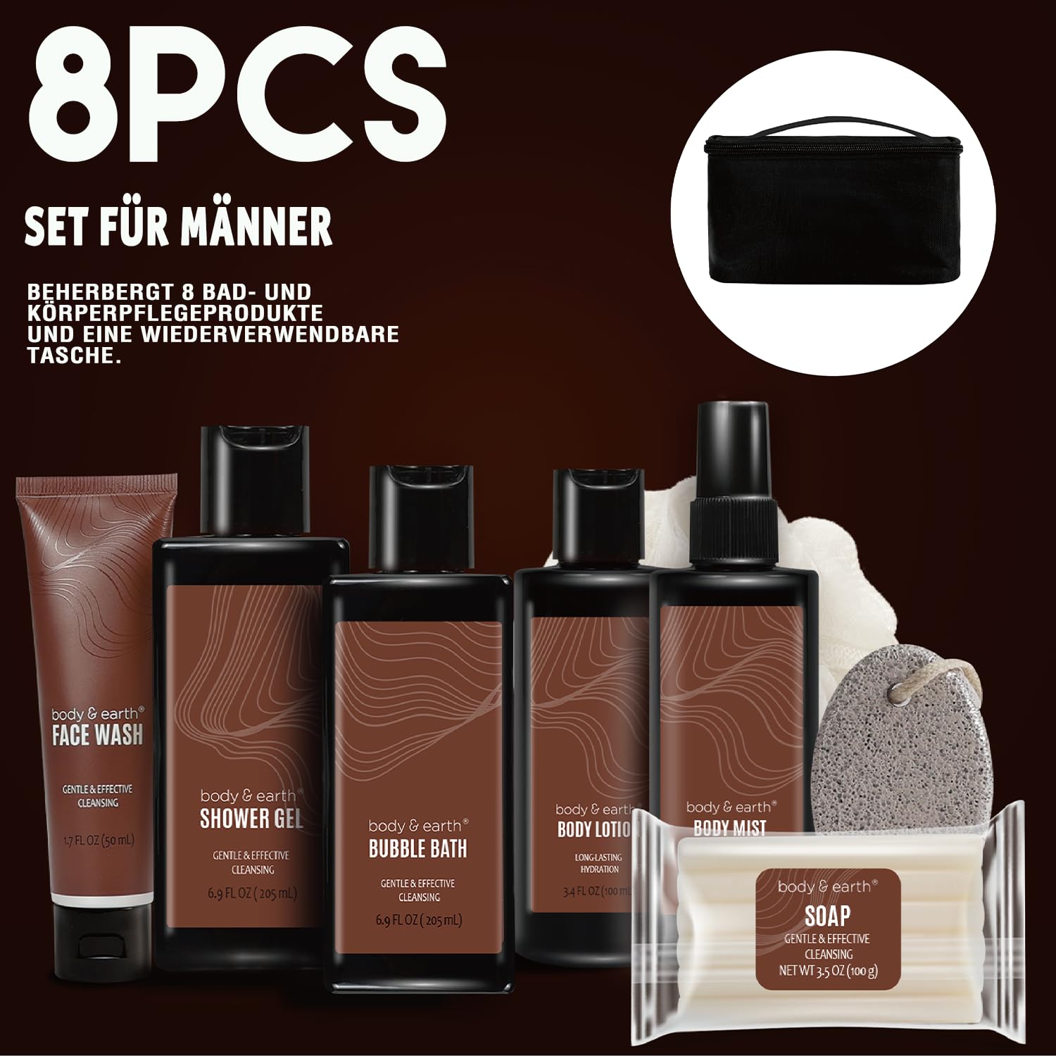 Gift Baskets for Men, 8 Piece Men's Shower Set with Sandalwood Fragrance, Gift Sets for Christmas Gifts for Men, Father's Day Gifts – Bild 2