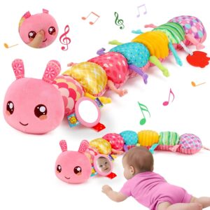 Baby Toy 0 3 6 Months Caterpillar Musical Toy, Montessori Sensory Toy Baby Gift Girl with Ruler Grasping Toy Rattle Mirror, Baby Toy Newborn Gift, Tummy Time Baby Toys