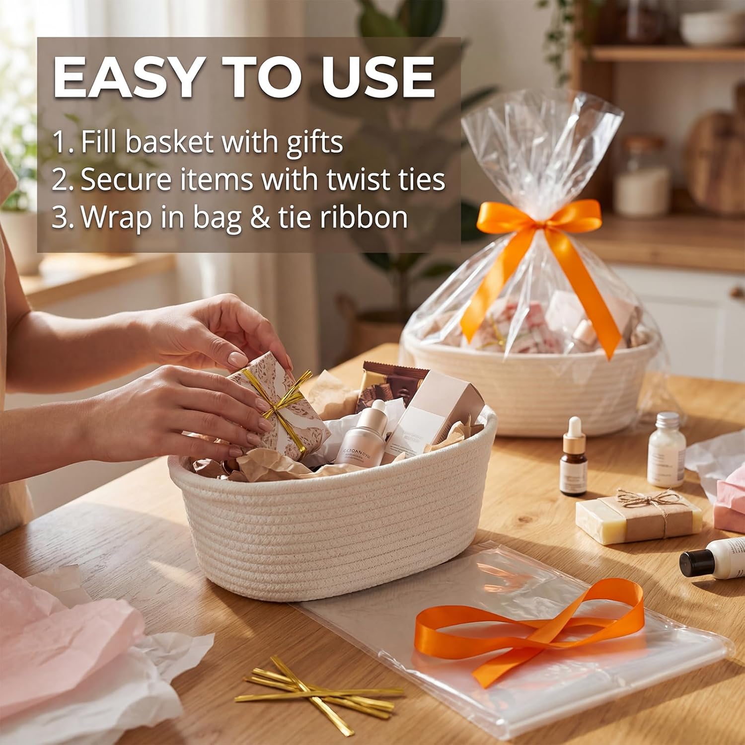 Empty Gift Basket, Basket for Gifts, Gift Baskets for Filling, Empty Gift Baskets, Gift Baskets for Christmas, Birthday, Wedding, with 15 cm Tie Wire – Bild 7
