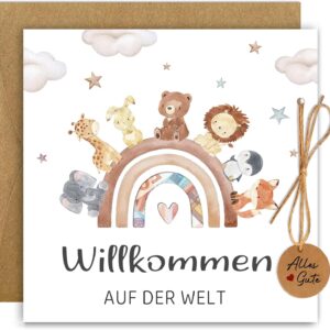 O’meFun Card Birth Money Gift Birth with Envelope, Card Gifts for Birth Girl and Boy, Meaningful Gifts for Birth, Rainbow Animals Greeting Card Baby Birth Gift