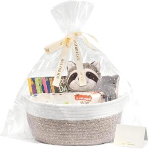 Empty Gift Basket, Cotton Rope Weaving, Braided Basket for Gifts with Gift Bags, Ribbons, Greeting Card, Gift Basket, Empty with Handle, Storage Basket for Baby Shower, Birthday, Wedding