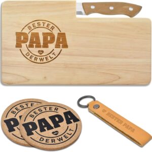 Father’s Day Gift for Dad, Gift Set Breakfast Board, Gift Father’s Day for Grandpa Men, Dad Gift for Father’s Day, Christmas, Birthday (Wooden Board + Key Ring + Saucers)