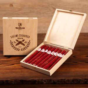 Salami Sausage Sticks in High-Quality Wooden Gift Box/Sausage Gift for Men / Sausage Snack Gift Idea in High Quality