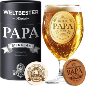 KEZKALS Father’s Day Gift for Dad, Beer Glass with Engraving, Personalised Birthday, Best Gift for Dad, Father’s Day Gift