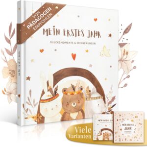 EULENTALER The Original Boho Baby Diary I Designed by Educators I With Cute Forest Animals & Sturdy Paper I Lots of Space for Photos I Baby Album My First Year – Gift for Birth & Baby Shower