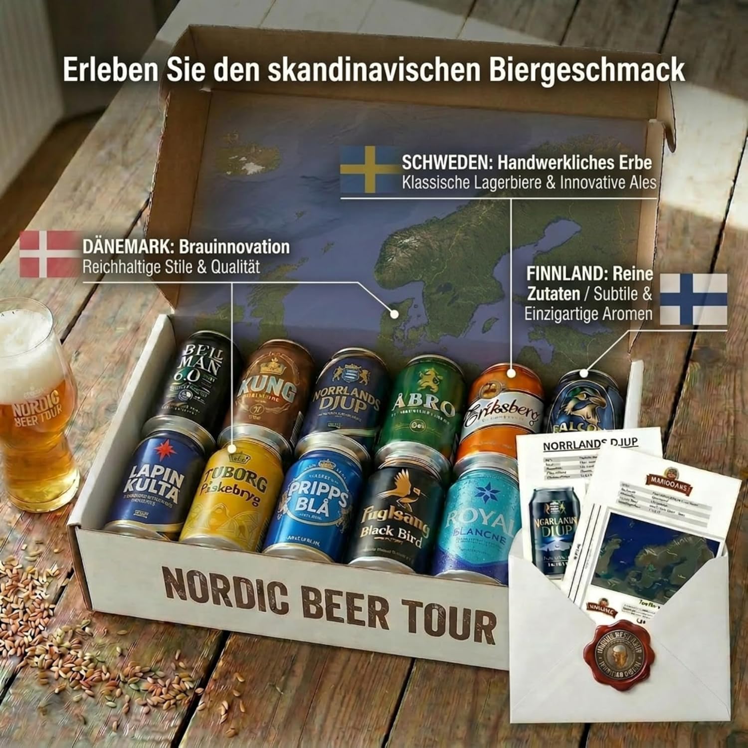 Nohawa Nordic Beer Tour Beer Tasting Package 12 x 0.33 L - Scandinavian Beer Gift Set with 10 Solid + 2 Seasonal Varieties - Beer Gift Box from Denmark, Sweden, Finland – Bild 2