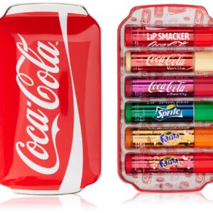 Lip Smacker Coca Cola Tin Collection Set of 6 Lip Balms with Original Flavours of Coca-Cola, Fanta and Sprite