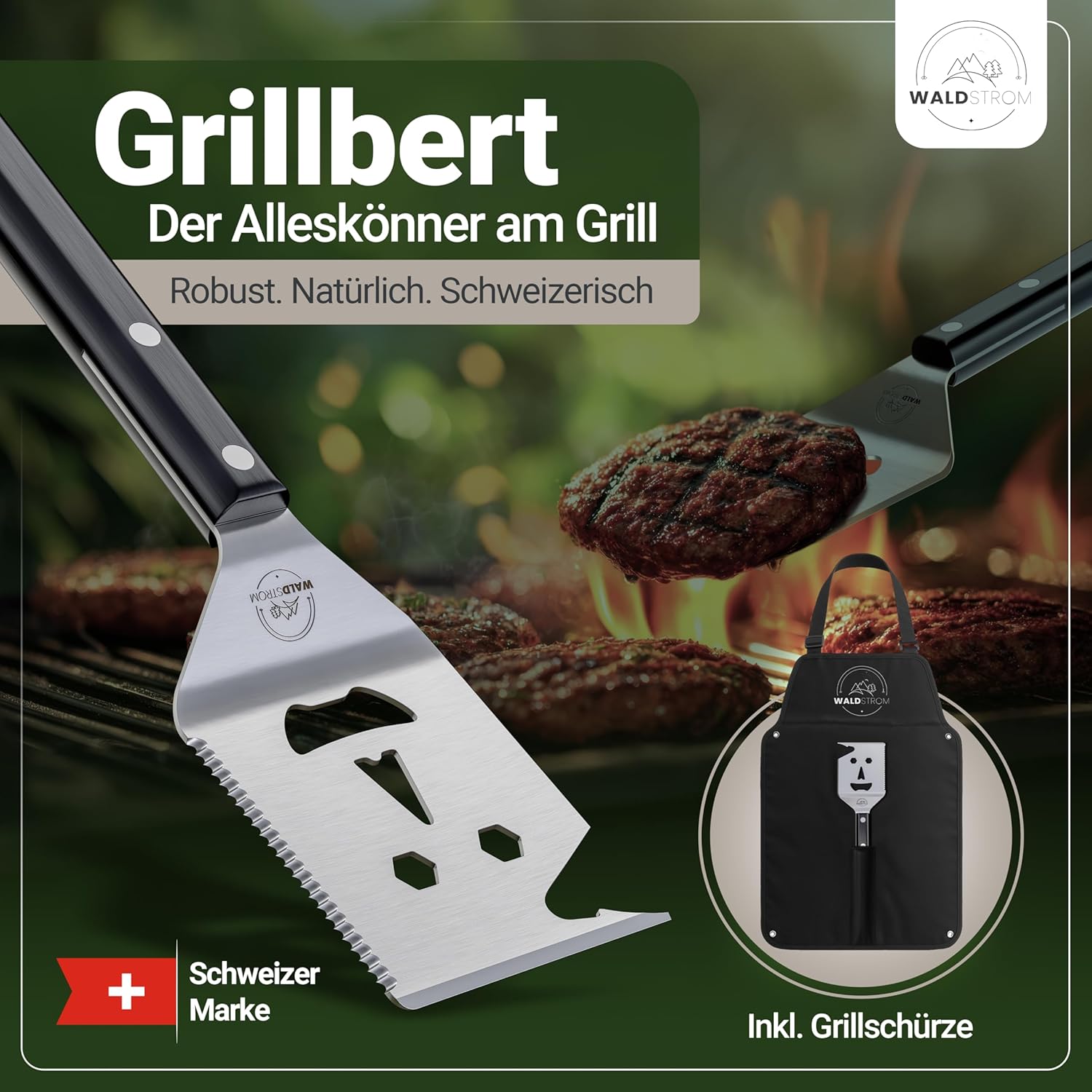 6-in-1 Barbecue Spatula Multitool I Grill Accessory Set with Grill Apron - Ideal BBQ Gift for Men I Birthday Gift for Men – Bild 2