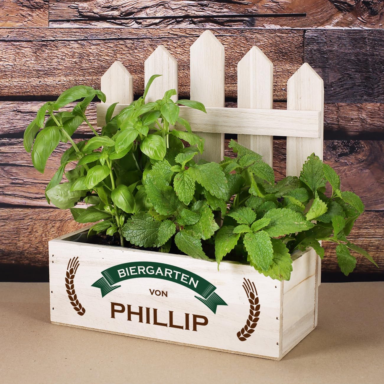 Herz & Heim Birthday Gift for Men - Wooden Box without Lid with Personalisation, Beer Garden Gift or Herb Garden Gift, 23 x 27 x 10.5 cm – Bild 3