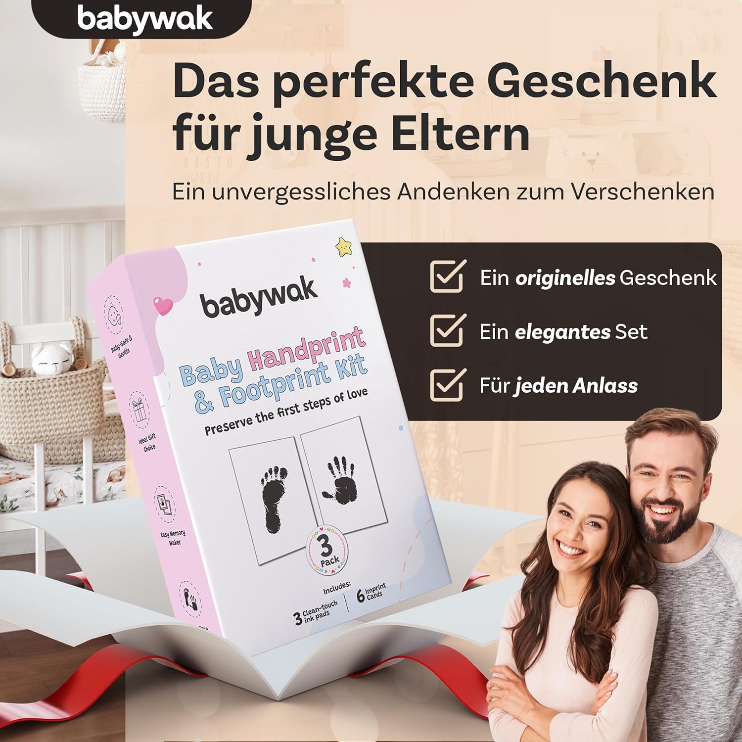 Baby-Fußabdruck-Set – Clean Touch, sicher & berührungslos – Erinnerungsstück zur Geburt, Geschenk für Babyparty, Hand- & Fußabdruck für Neugeborene (0-12 Monate) – Bild 6