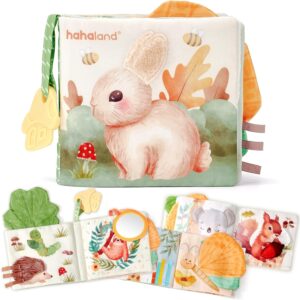hahaland Baby Toy from 0 3 6 Months Fabric Book, Interactive Baby Books with Mirror Rattle, Feel Book Crinkle Book Baby Toy 6 Months, Newborn Baby Gift for Baby Toy 0-6 Months