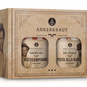 Ankerkraut Bud Spencer & Terence Hill Bagaluten Spice Box with Western Pan and Pasta alla Napoli Gift Set Delicious Cooking 195g Spices Contents