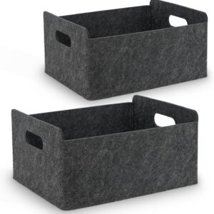 Felt Basket Storage Basket, Organiser Box for Cupboard & Shelf, Foldable Storage Basket, Felt Box for Home and Office, Black (Pack of 2)