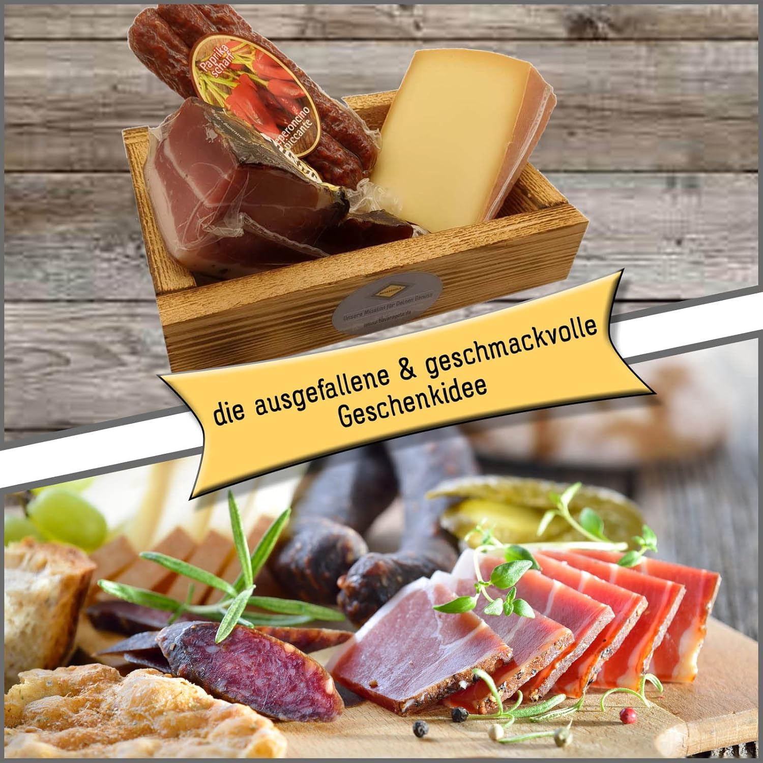 BAVAREGOLA Lunch Set - Gift Box with 3 South Tyrolean Specialities - Gift Basket Filled with Bacon, Cheese & Fireplace Roots by Viktor Kofler/Lana - Enjoyment Gift for Men and Women – Bild 4