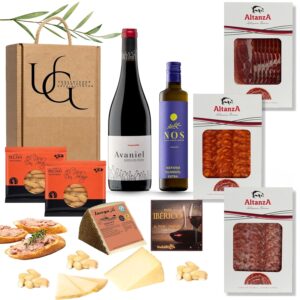 UNIVERSO GOURMET | Exclusive Gourmet Gift Box | Red Wine PDO Ribera del Duero | Extra Virgin Olive Oil | Iberian Bellota Sausage Specialities | Iberian Ham & Sheep Cheese | Gift Basket