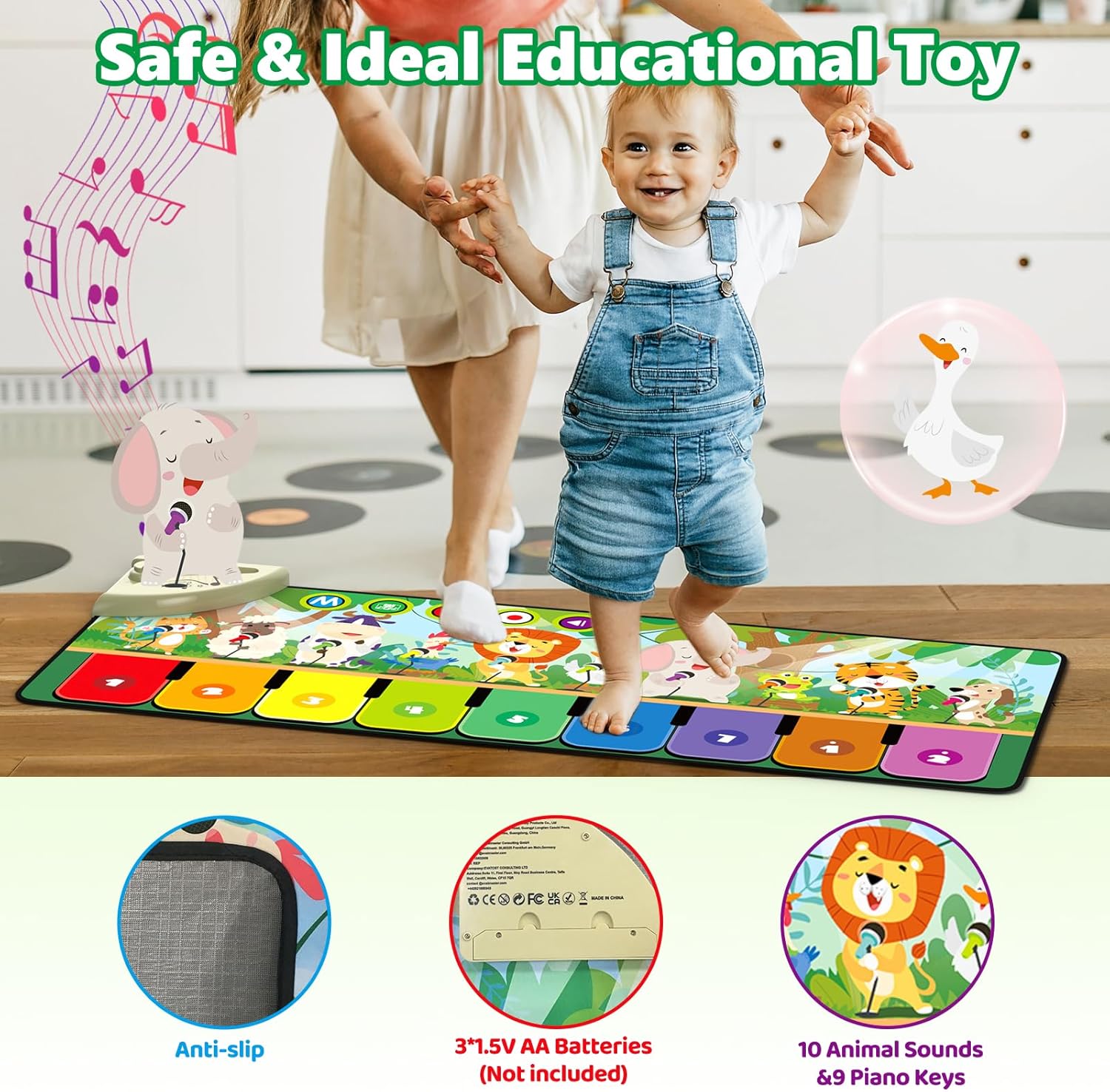 Rodzon 63301 Baby Toy from 1 Year, Music Mat Children 19 Songs 10 Animals, Children's Toy from 1 2 3 Years Piano Mat Gift Girls Boys Christmas Birthday – Bild 5