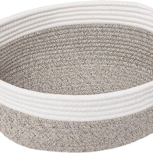 TIMEYARD Storage Basket, Braided Gift Basket, Empty, Toy Basket, Cotton Organiser for Nappies, Towels, Snacks, Dog Toys, Easter Basket, 30 x 20 x 12 cm, White and Brown