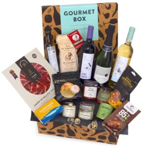 jamon.de Gourmet Delicatessen Gift Basket with Wine, Cava & Spanish Delicacies - Gift Basket for Gourmets & Friends of Mediterranean Cuisine