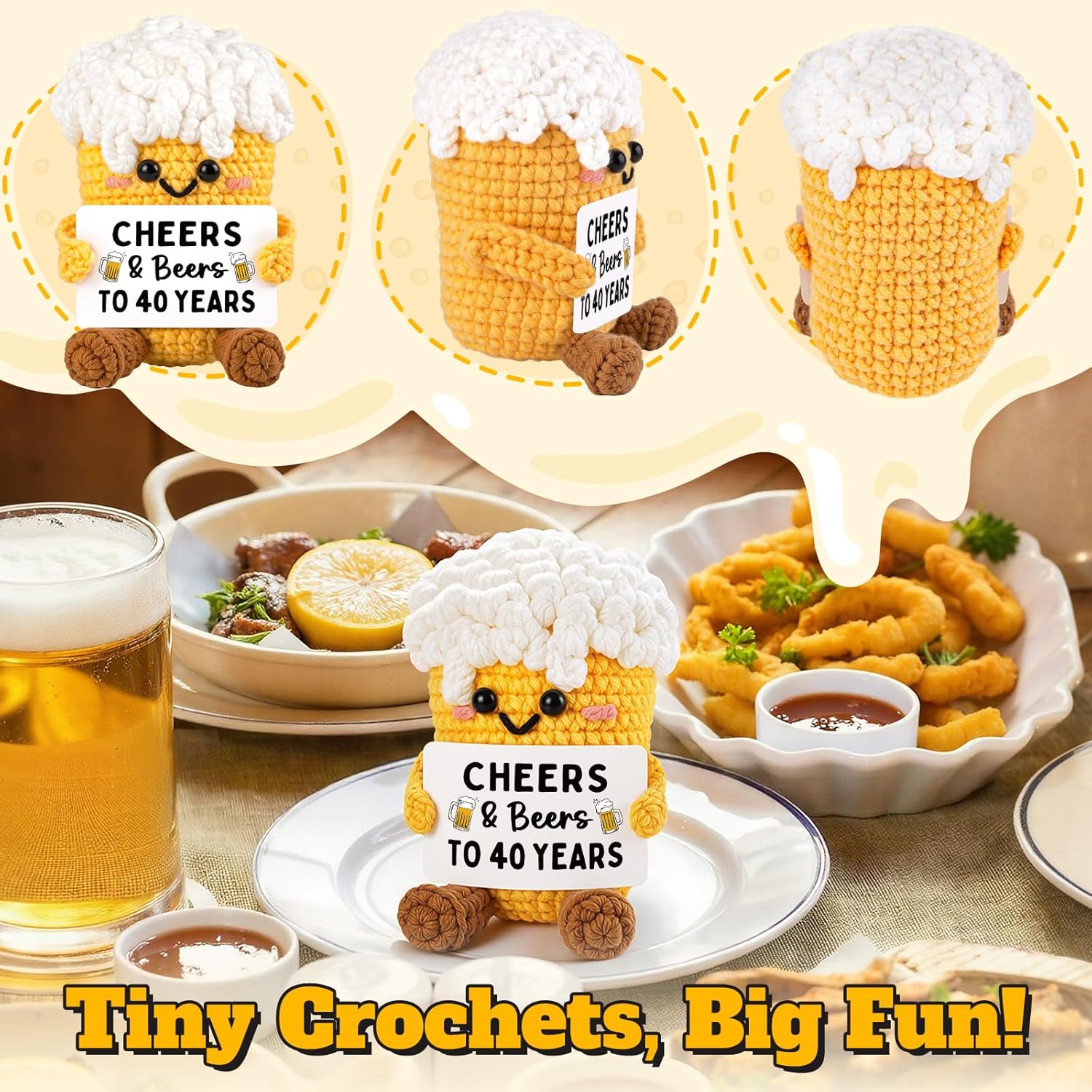 Juratar Funny 40th Birthday Gift: Beer Crochet Courage Gift for Men 40 Years Dad Husband Funny 40th Birthday Gift Idea Decoration & Lucky Charm – Bild 5