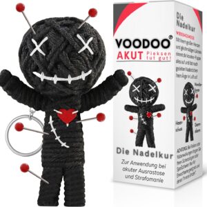 GLÜCKSGUT Voodoo Doll with Needles, 7.5 cm, Gift Box & Instructions, Joke Medicine, Office Gift for Colleagues, Colleagues, Boss, Anti-Stress, Farewell, Office, University, Study
