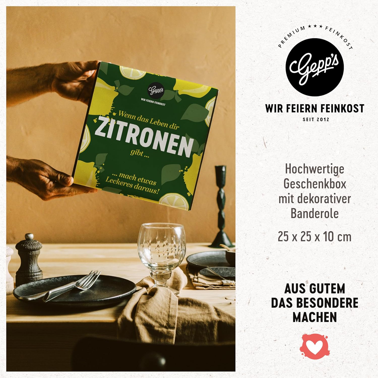 Gepp's Feinkost Lemon Gift Box I Gift Set for Men and Women I Gift Basket Filled with Delicatessen: Organic Olive Oil with Lemon, Pesto Lime and much more – Bild 9