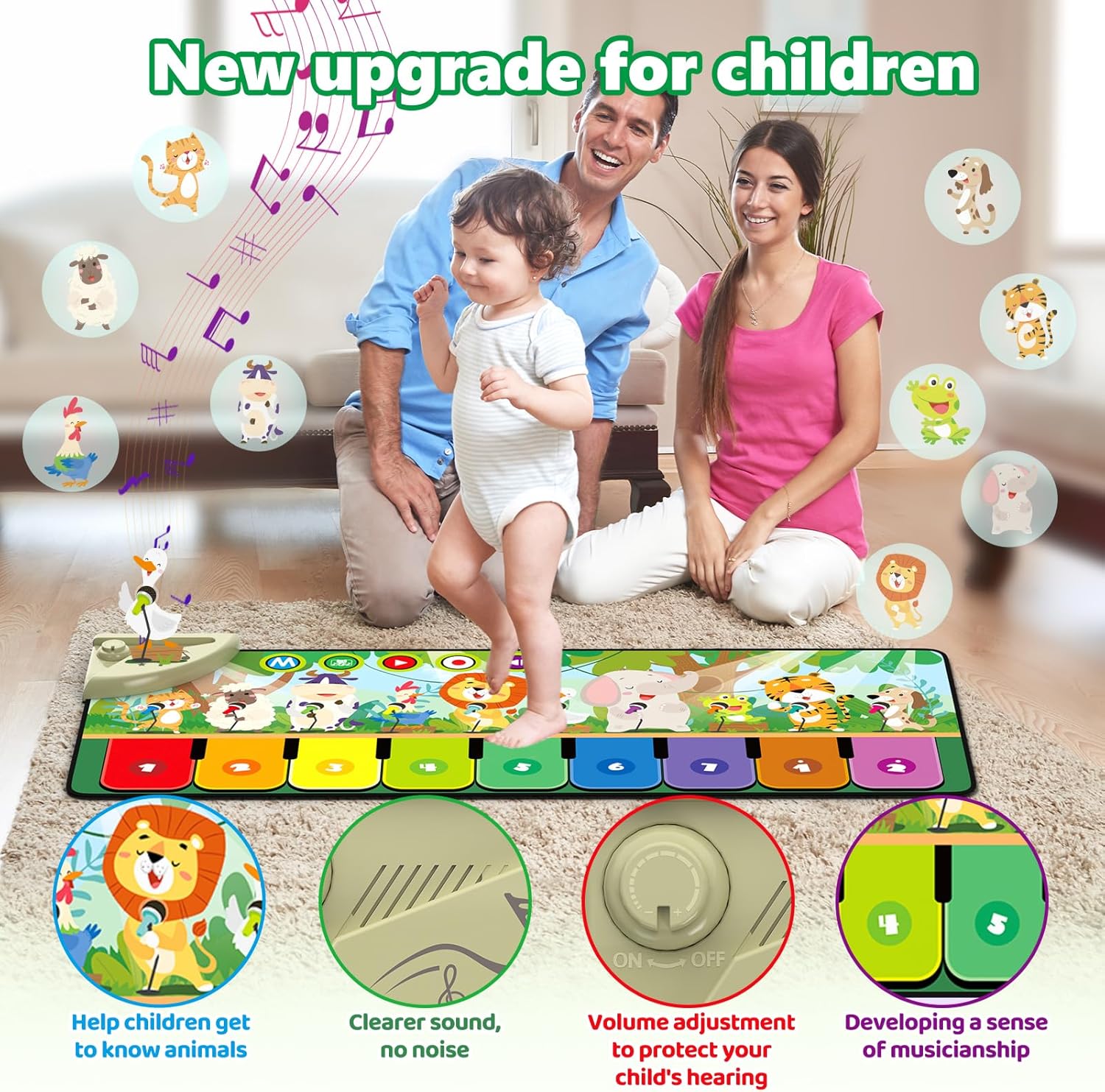 Rodzon 63301 Baby Toy from 1 Year, Music Mat Children 19 Songs 10 Animals, Children's Toy from 1 2 3 Years Piano Mat Gift Girls Boys Christmas Birthday – Bild 3