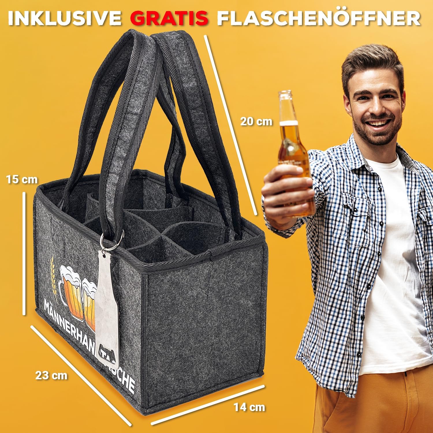 Longfair Funny Handbag Made of High-Quality Felt for 6 Bottles or Cans | Funny Tote Bag for Men and Women – Bild 6