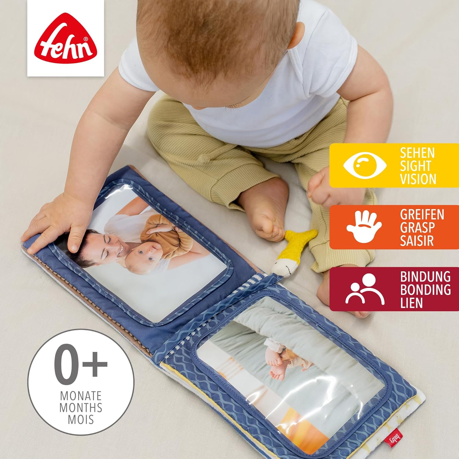 Fehn Otter Photo Album – Discover, Research, Feeling: Playfully Remember Faces and Learn Names with the Fabric Photo Album, for Babies and Toddlers from 0+ Months – Bild 2