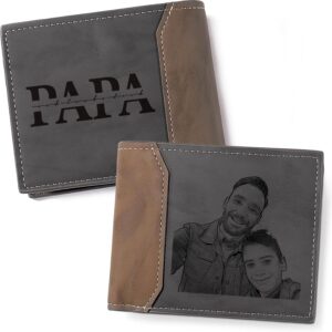Easycosy Father’s Day Gift for Dad Men, Personalised Men’s Wallet with Photo and Name – Leather Wallet with Engraving Capital Letter – Gifts for Men Dad Grandpa for Father’s Day