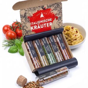 TIMBER TASTE® 5 Italian Spices Gift Set, Herb Set as a Gift for Adult Men, Pasta and Pizza Gift Set for Cooking, Birthdays