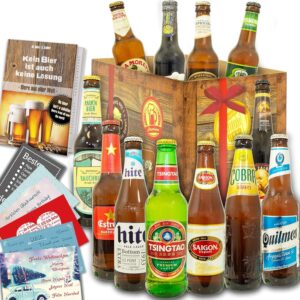 12 Beer Gift Set – Beers from Around the World in Gift Box – International Beer Tasting Set for Men, Birthday, Father’s Day, Gift Box with Added Value – with Beer Book and Assessment Sheet