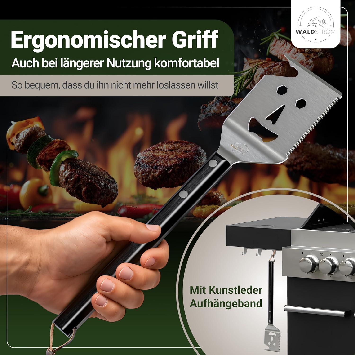 6-in-1 Barbecue Spatula Multitool I Grill Accessory Set with Grill Apron - Ideal BBQ Gift for Men I Birthday Gift for Men – Bild 6