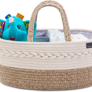 Baby Nappy Caddy Organiser, Multifunctional Storage Box for Nappies, with Interchangeable Compartments, 100% Cotton Linen, Portable Storage Basket for Nappies, Baby Shower Gift