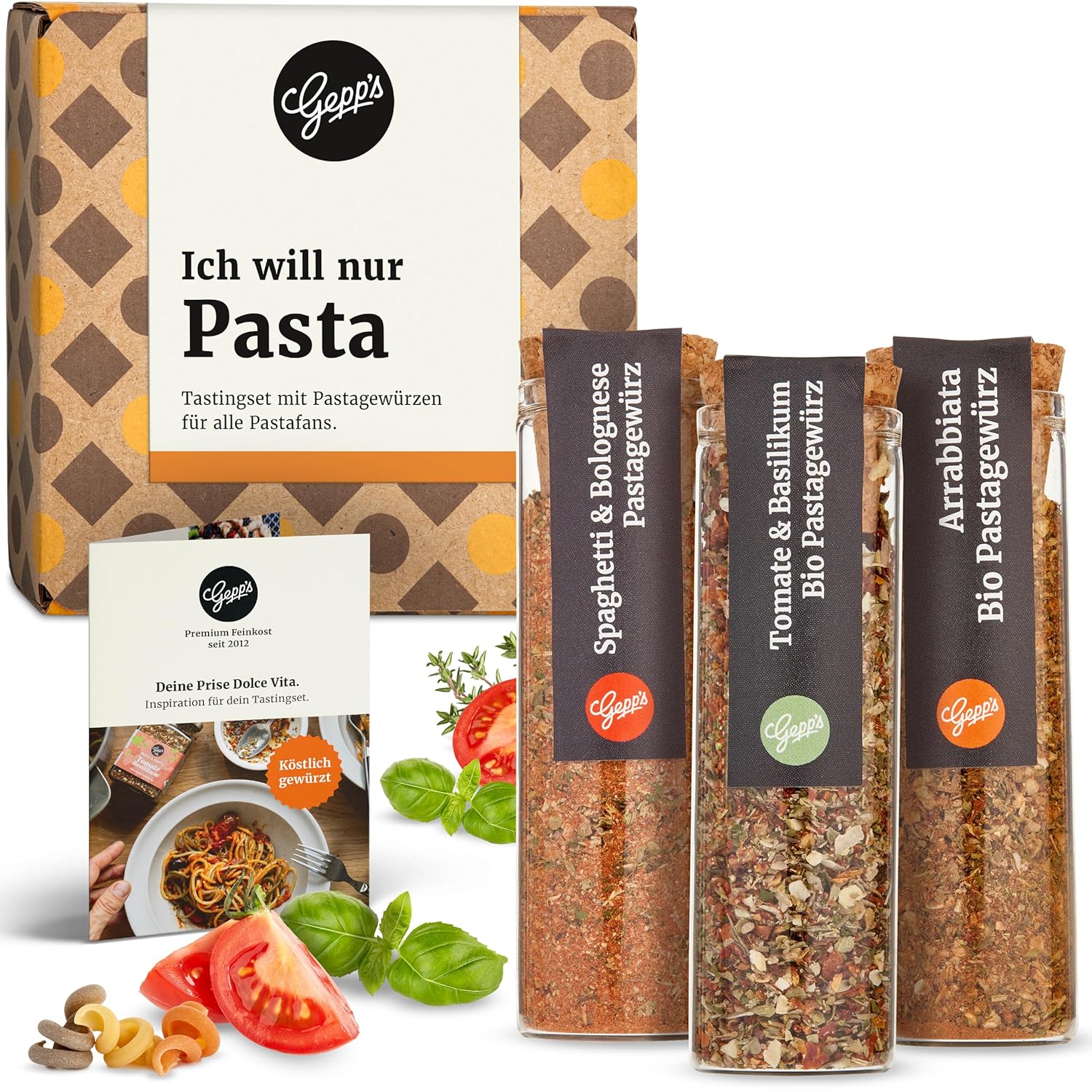 Gepp's Gourmet Mini Pasta Spice Mixes, Set of 3, Spice Set for Pasta Lovers, Fine Spice Mixes, Organic Spices for Every Kitchen, Organic Tomato and Basil, Arrabiata & Spaghetti Spice