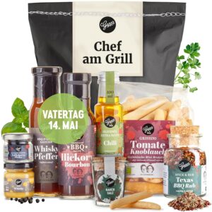 Gepp's Feinkost Chef am Grill Gift Basket Father's Day Gift I Delicious Grill Gift with Grill Sauces, Figs Mustard, Elegant Herbs Oil, BBQ Rub Spice & Grissini I Gift Idea for Father's Day