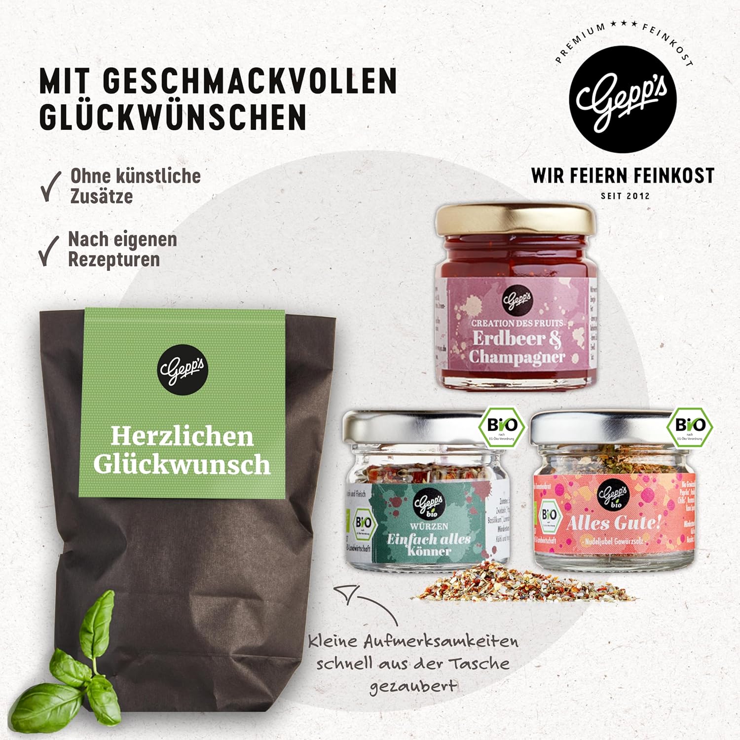 Gepp's Delicatessen Wonder Bag ‘Herzlichen Glückwunsch’ (Congratulations) Gift Set with Delicacies, Gift Filled with Small Items for Girlfriend, Colleagues, Teachers, Culinary Gift Idea for Men, Women – Bild 3