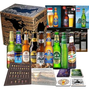 Biere der Welt 9 Bottles Gift for Man, Birthday + Beer Gift + Gift Idea for Men Birthday + Tasting Instructions + 4 x Beer Mats + 9 x High Quality Product Description
