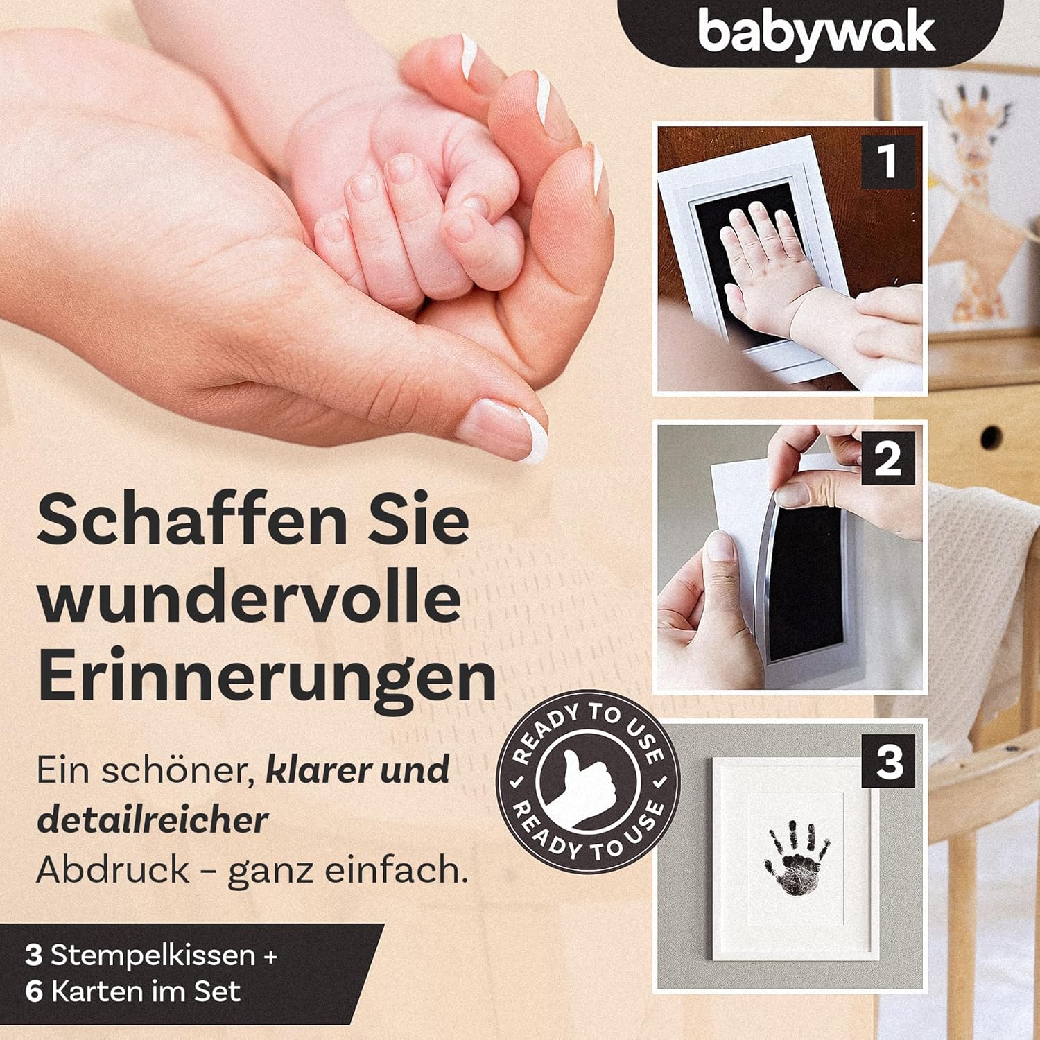 Baby-Fußabdruck-Set – Clean Touch, sicher & berührungslos – Erinnerungsstück zur Geburt, Geschenk für Babyparty, Hand- & Fußabdruck für Neugeborene (0-12 Monate) – Bild 3